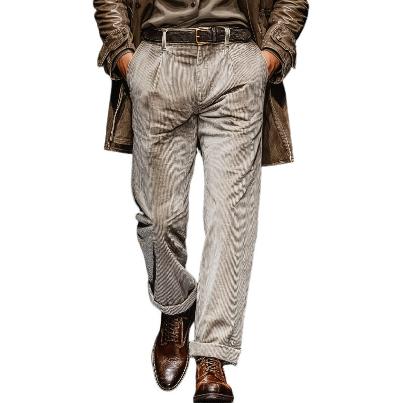 Men's Classic Light Gray Corduroy Straight-leg Casual Pants MTA0613K7U