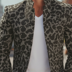 Men's Classic Vintage Tough-guy Style Denim Jacquard Leopard Print Stand-collar Jacket MTA2602L6K