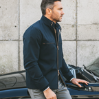 Men's Business Casual Navy Blue Snap-button Collar Zip-up Jacket MTA2675L4U