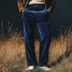 Men's Classic Royal Blue Straight-leg Corduroy Trousers MTA0679K4U