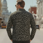 Men's Classic Vintage Tough-guy Style Denim Jacquard Leopard Print Long-sleeved Shirt MTA2667L8K