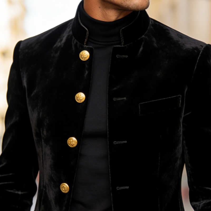 Men's Retro Casual Solid Color Velvet Stand Collar Jacket MTA2303L7TO