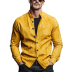 Men's Classic Casual Faux Suede Stand-collar Long-sleeved Shirt MTA2492L8K