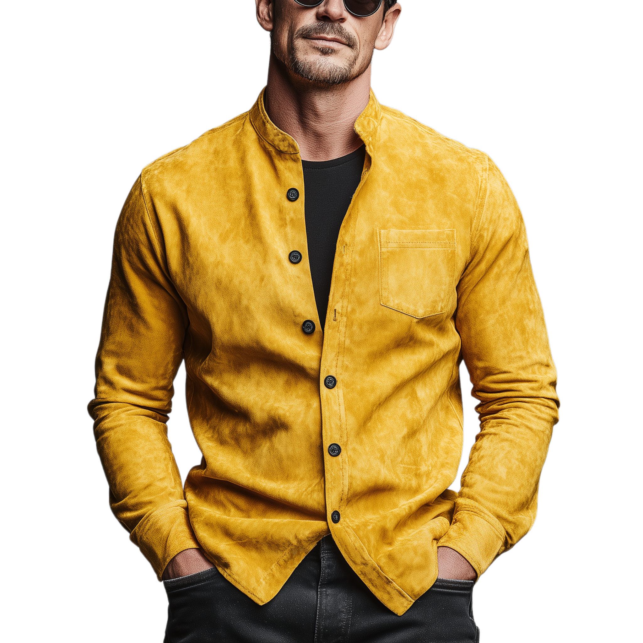 Men's Classic Casual Faux Suede Stand-collar Long-sleeved Shirt MTA2492L8K