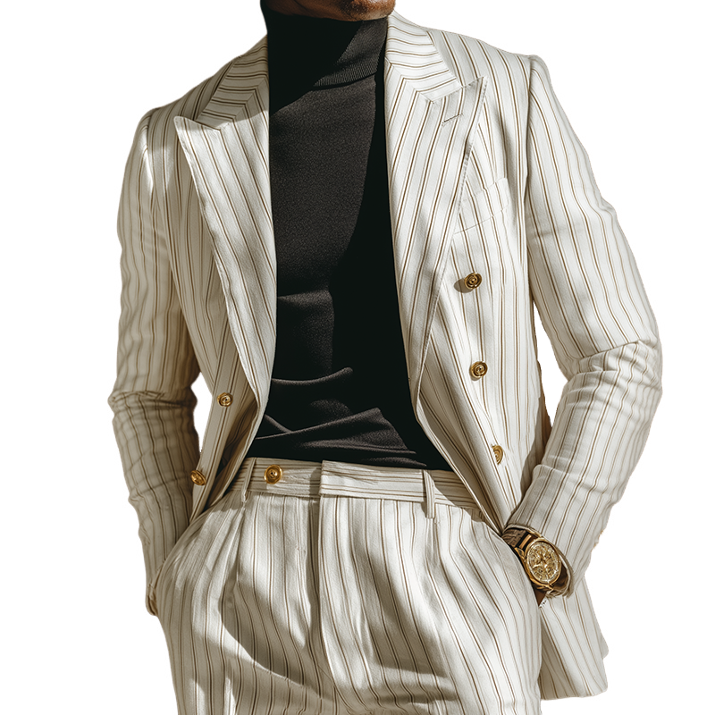Men's Retro Casual Striped Double-Breasted Blazer MTA2470L9TO